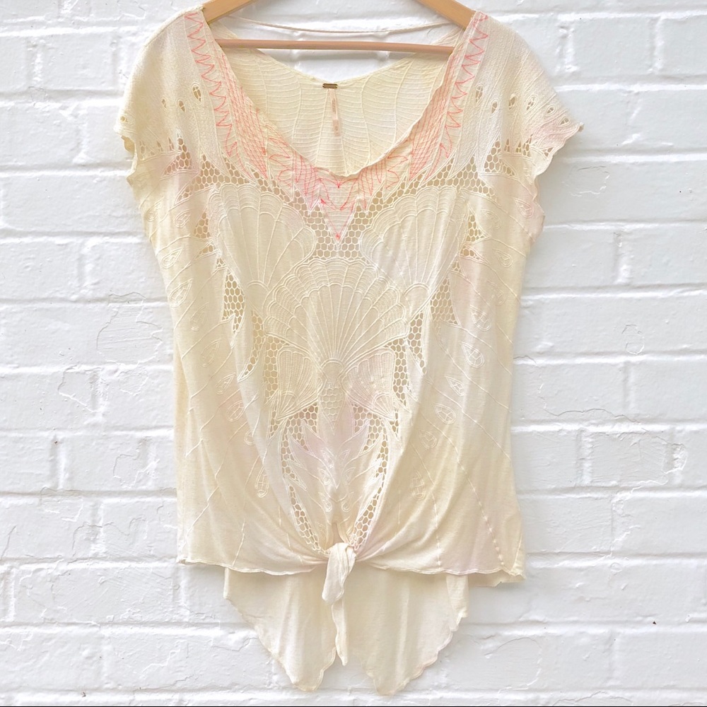 Free People Multi-tone Eyelet Embroidered Blouse